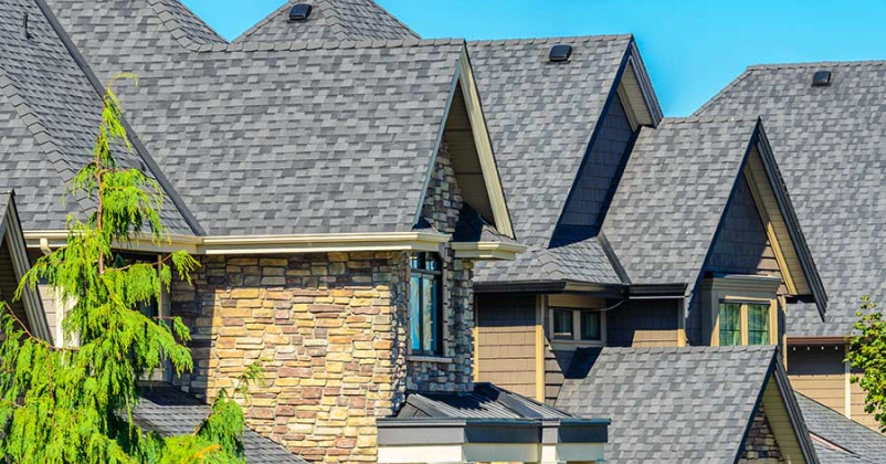 side view of houses with gray shingle roofs Chesapeake VA