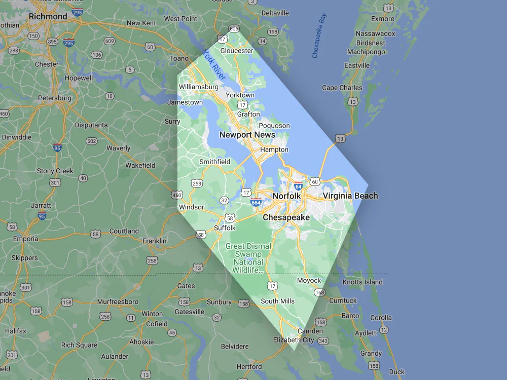 Gray Line Roofing - Chesapeake Services Area Map